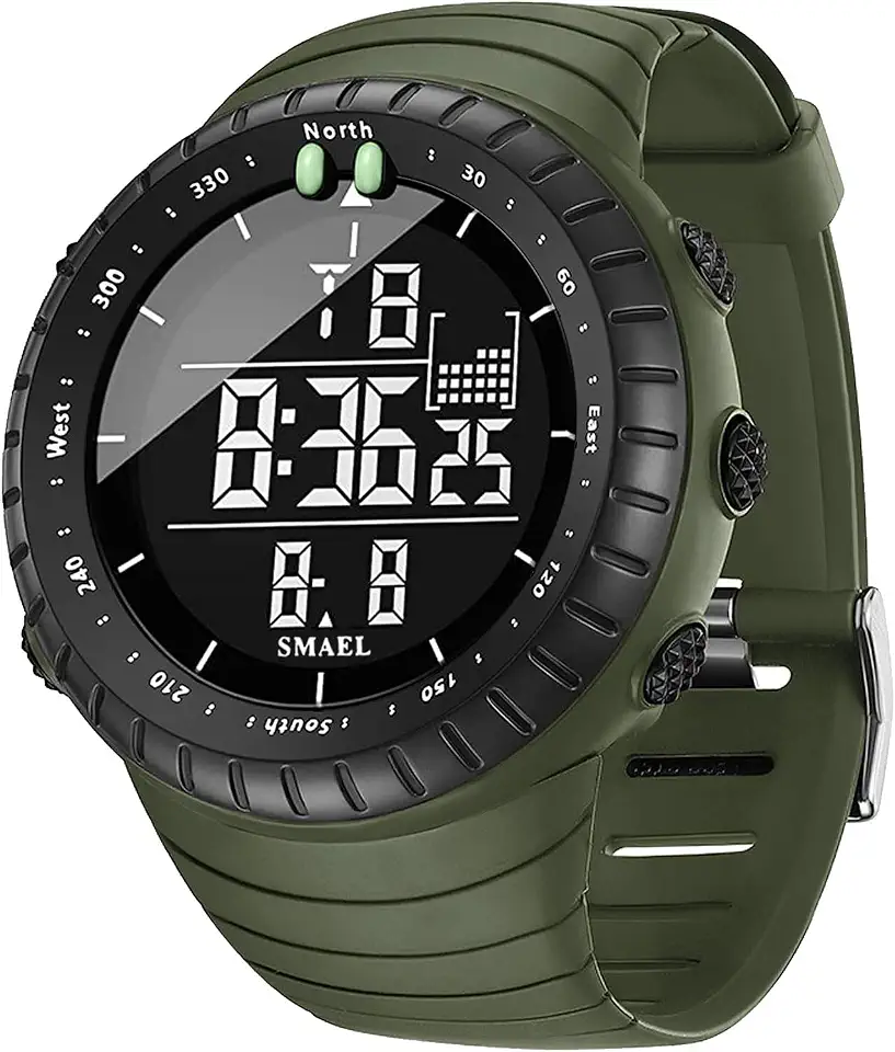 SMAEL Relógio digital masculino 1237 com design elegante, recursos multifuncionais e cronometragem confiável – fique no caminho certo com estilo, Verde militar, Digital