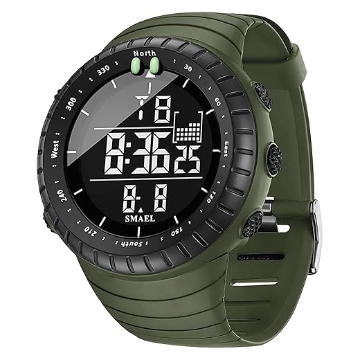 SMAEL Relógio digital masculino 1237 com design elegante, recursos multifuncionais e cronometragem confiável – fique no caminho certo com estilo, Verde militar, Digital
