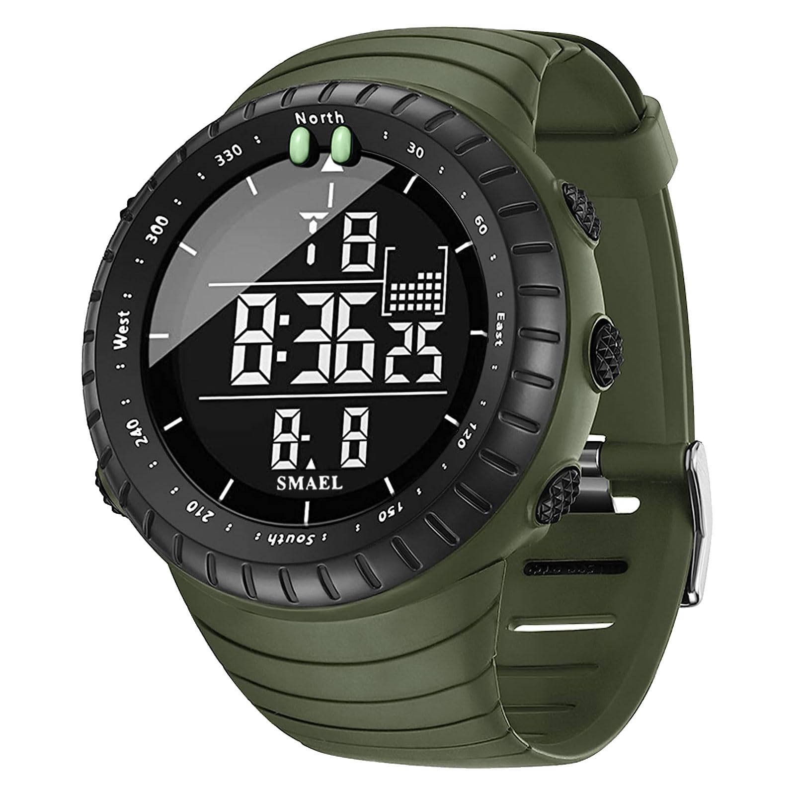 SMAEL Reloj digital 1237 para hombre con diseño elegante, funciones multifuncionales y cronometraje fiable, mantente en el camino con estilo (verde militar), Verde militar.