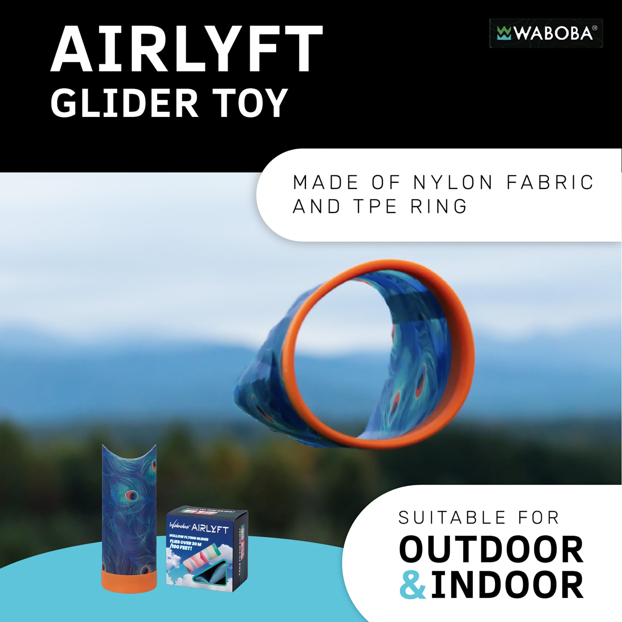 Waboba Airlyft - lekka zabawka ślizgowa do wewnątrz i na zewnątrz, gra ogrodowa dla dzieci i dorosłych, gra rodzinna dla wszystkich grup wiekowych – Peacock
