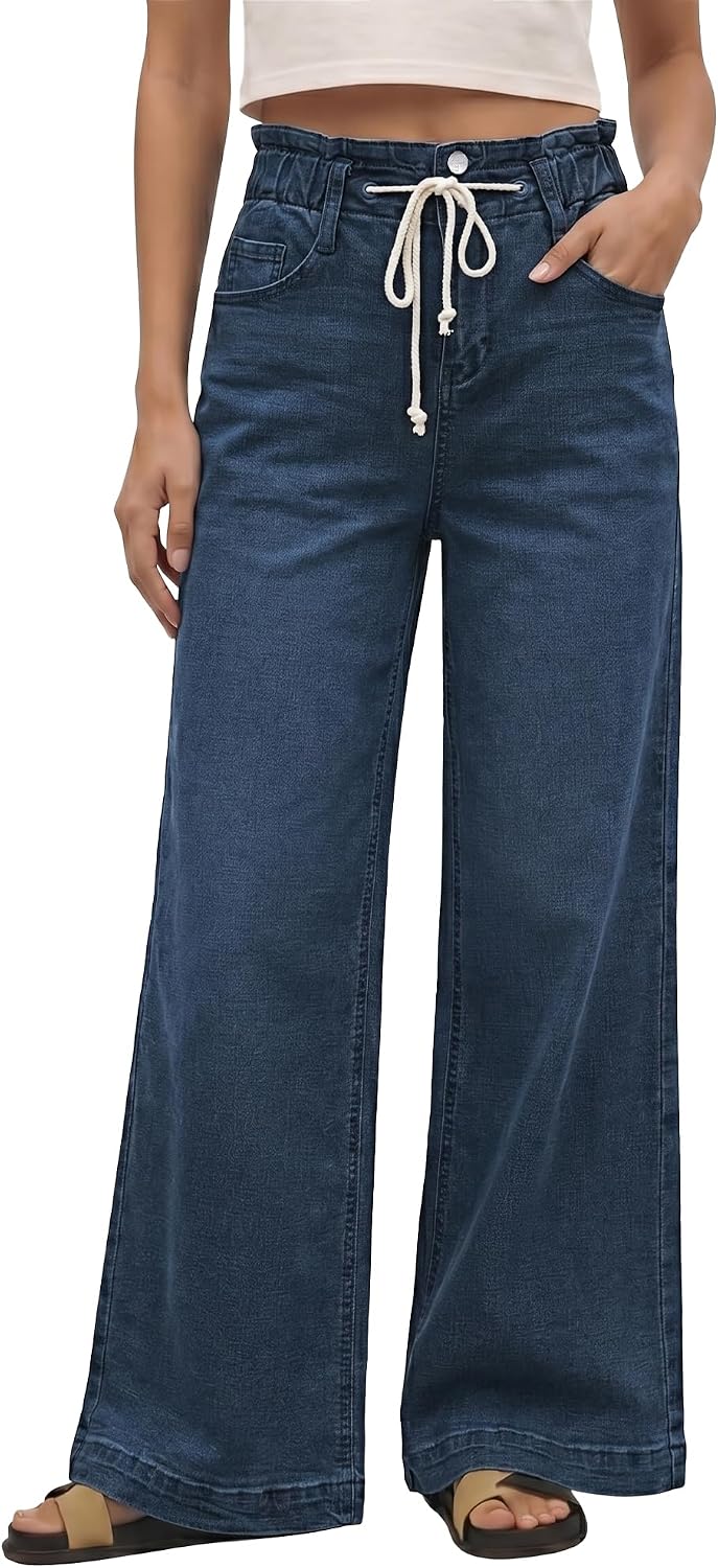 GRAPENT Wide Leg Jeans for Women Stretch High Wasited Elastic Waist Bell Bottom Baggy Y2K Pants