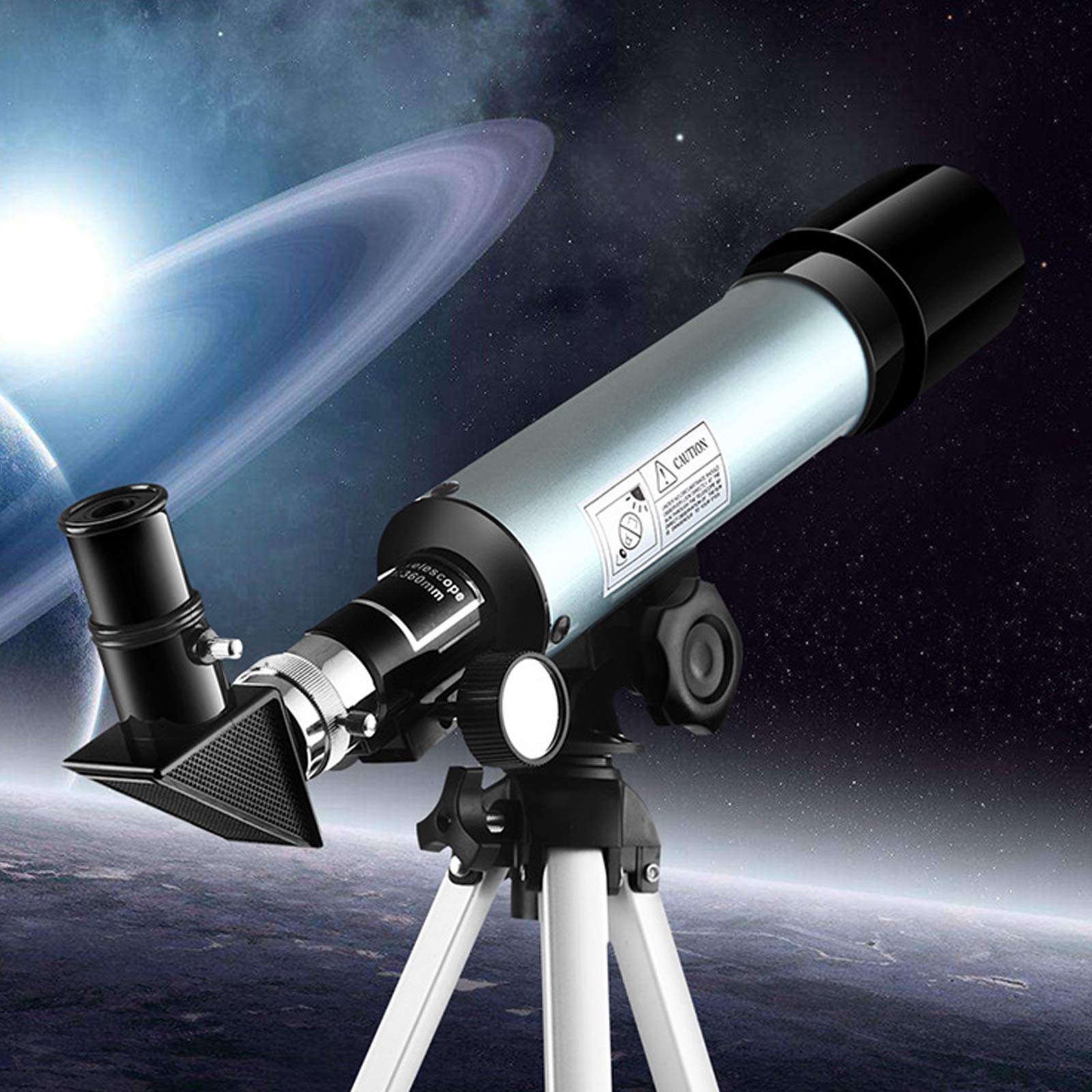 Teleskop astronomiczny dla dzieci, optyczne teleskopy refraktorowe 360 ​​x 50 mm dla dzieci Początkujący luneta monokularowa na zewnątrz + statyw aluminiowy + filtr księżycowy