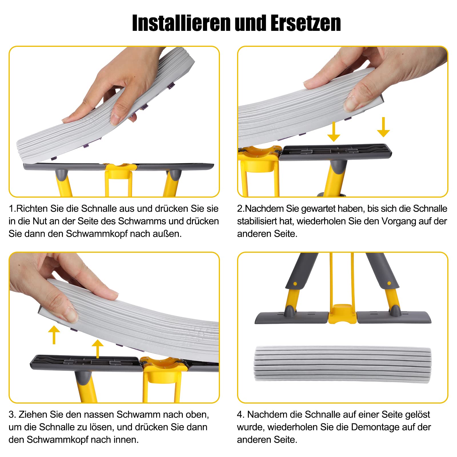 Myiosus Mopa de Esponja, Fregona Esponja Absorbente con 3 Cabezales de PVA, Escurridor y Mango de 130 cm, Fregona de Esponja para Limpieza de Cocinas, Baños y Pisos de Madera Dura