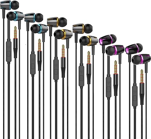 Auriculares con cable Cianyyee, paquete de 6 con micrófono, auriculares de graves pesados, auriculares a granel con aislamiento de ruido,