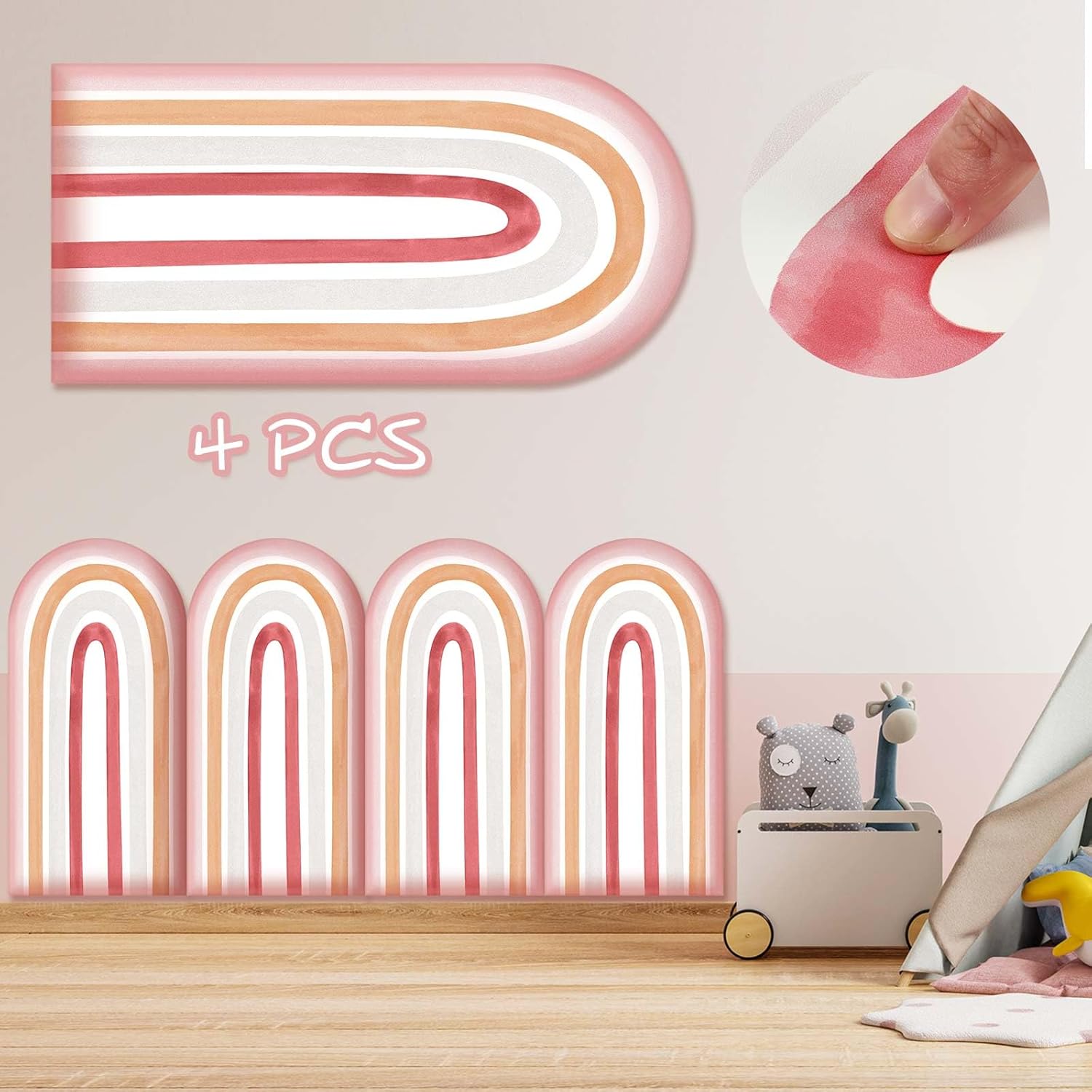 Jetec 4 Pcs Anti Collision Rainbow Headboard Peel and Stick