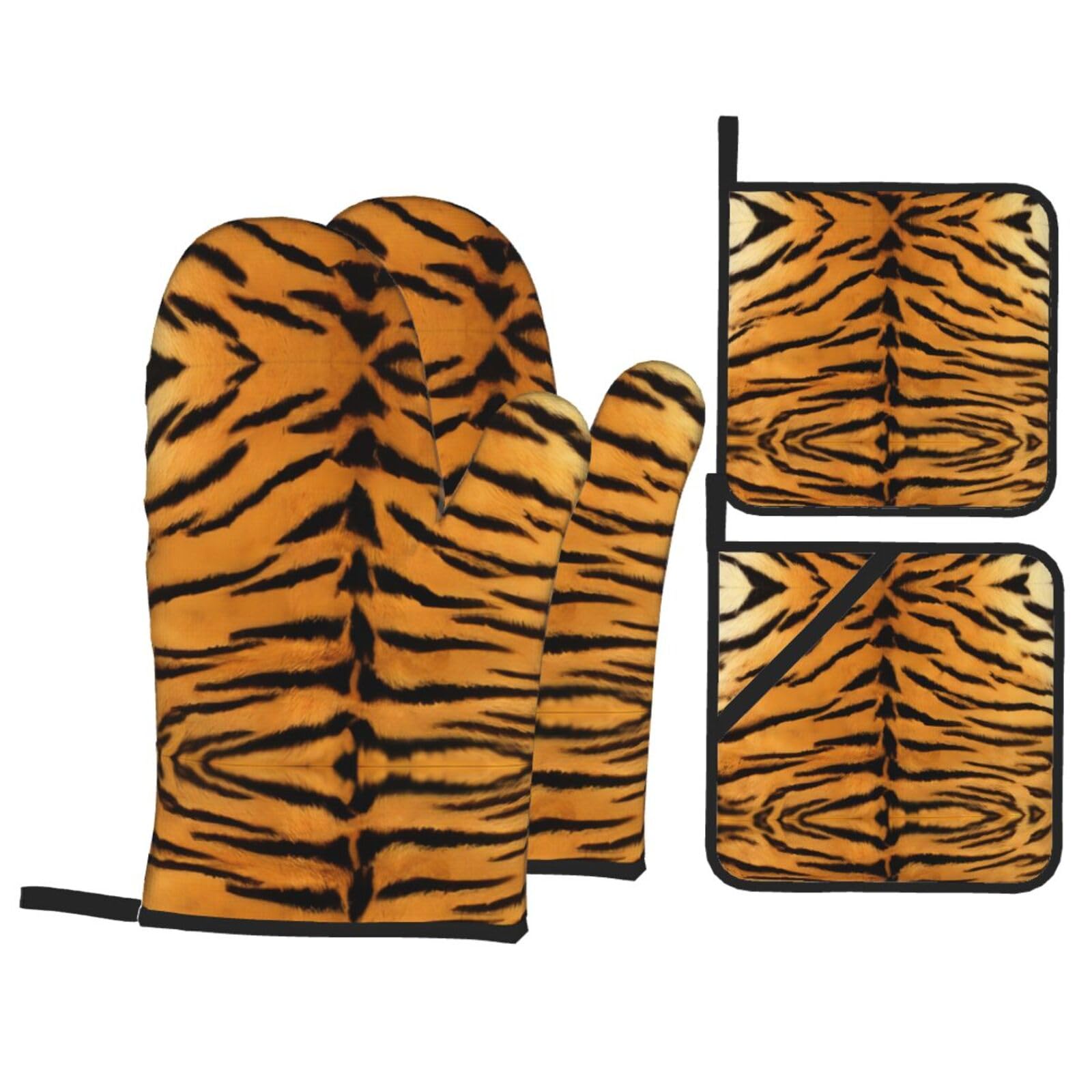 WHJSSF Tiger Skin Prints Kitchen Baking Set - 4-Piece Heat Protection Layers with Waterproof Potholders for Oven, Grill & Serving
