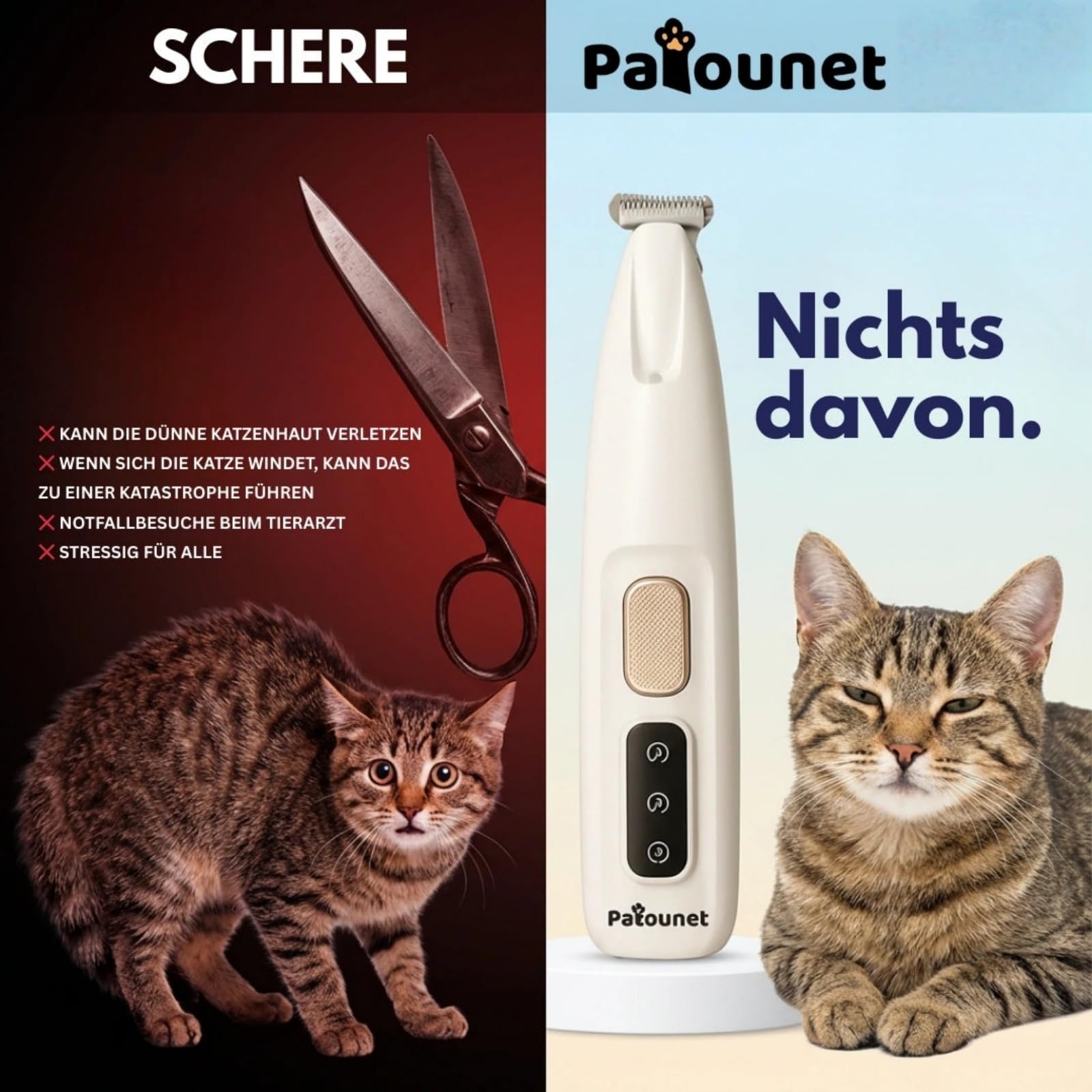 mylittle-paw Patounet Der einzige Haarschneider, derleise genug für Katzen ist(30 dB),Katzen-Schermaschine mit LED-Licht, wasserdicht und kabellos, für Hunde und Katzen geeigne