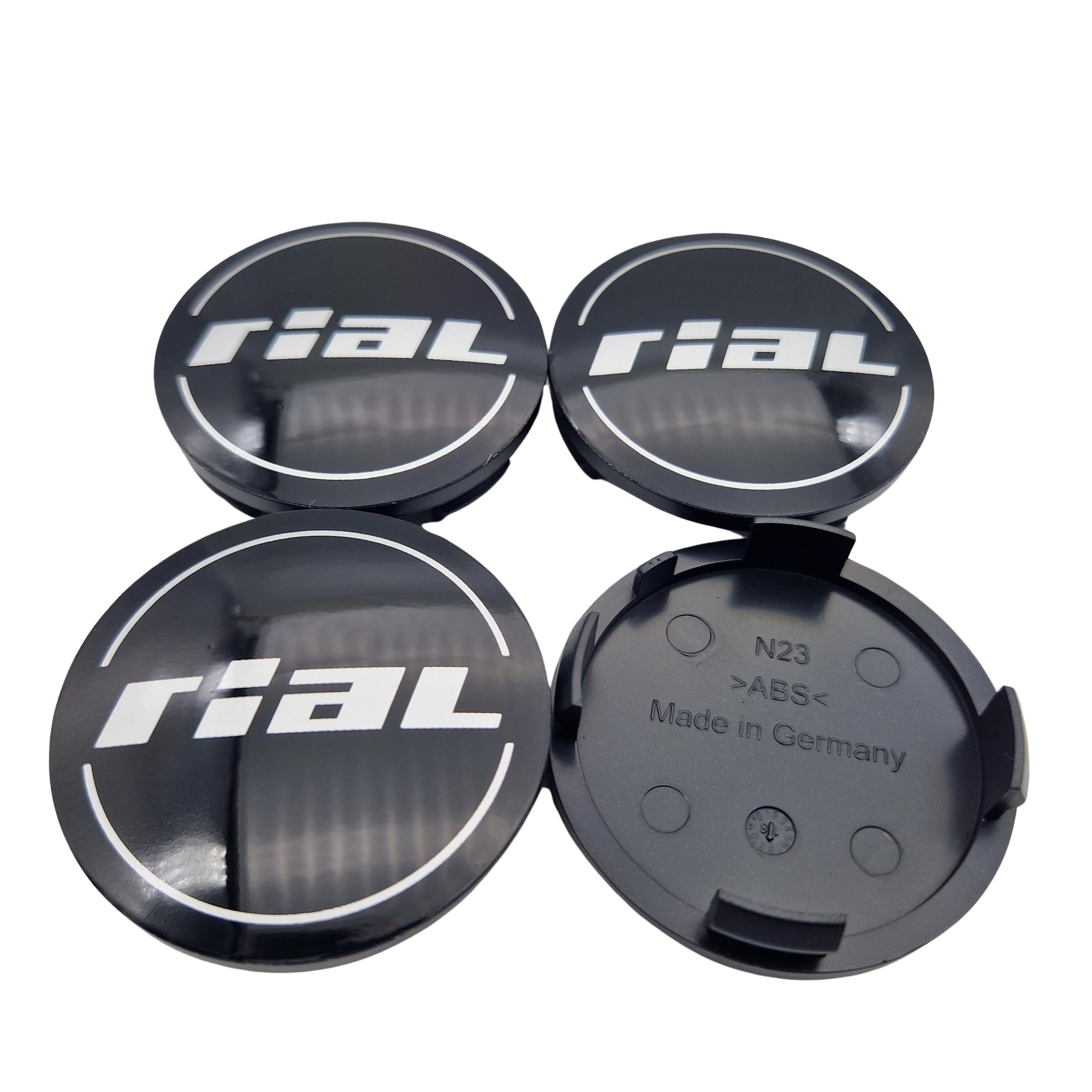 4X Rial Nabendeckel 60mm Schwarz (N23) Logo Silber (RID) - Original Felgendeckel/Nabenkappe/Hubcap