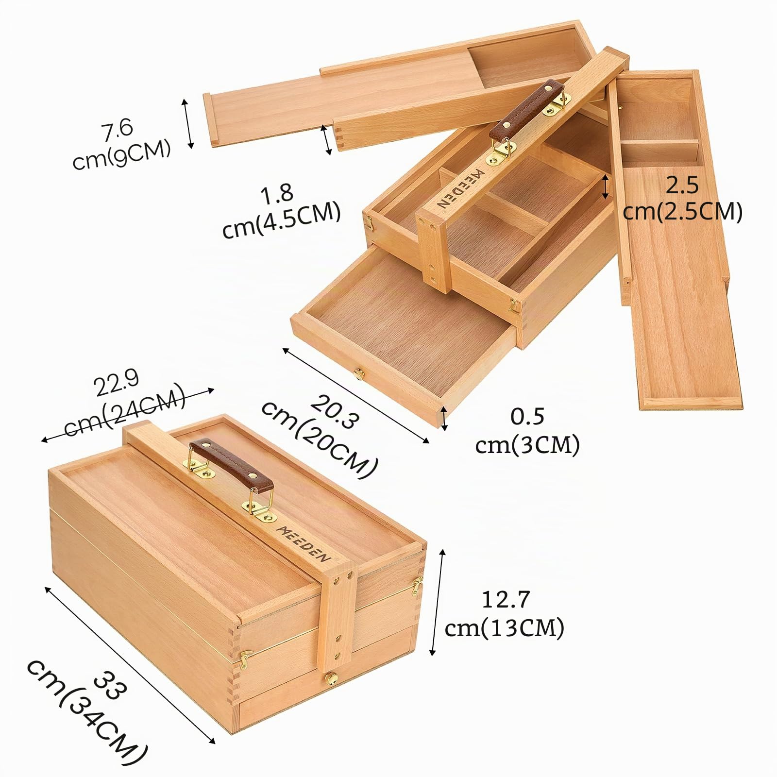 MEEDEN Artist Caja de almacenamiento portátil, plegable, multifunción, de madera de haya, con compartimentos y cajón para suministros de arte