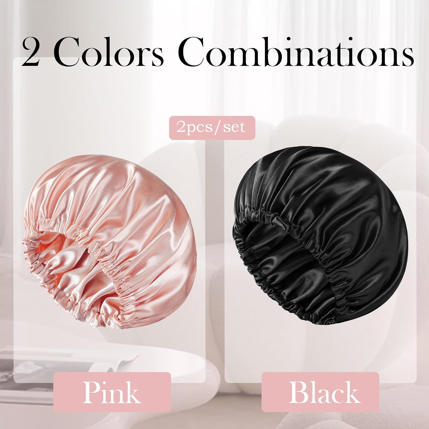 RAMNATH Satin Silk bonnet for Hair, Satin Bonnet for Curly Hair, Reversible Silk Hair Cap for Sleeping, Adjustable satin hair bonnet, Satin hair Wrap, Shower cap for women, Barth Cap.(Pack Of 2) 1