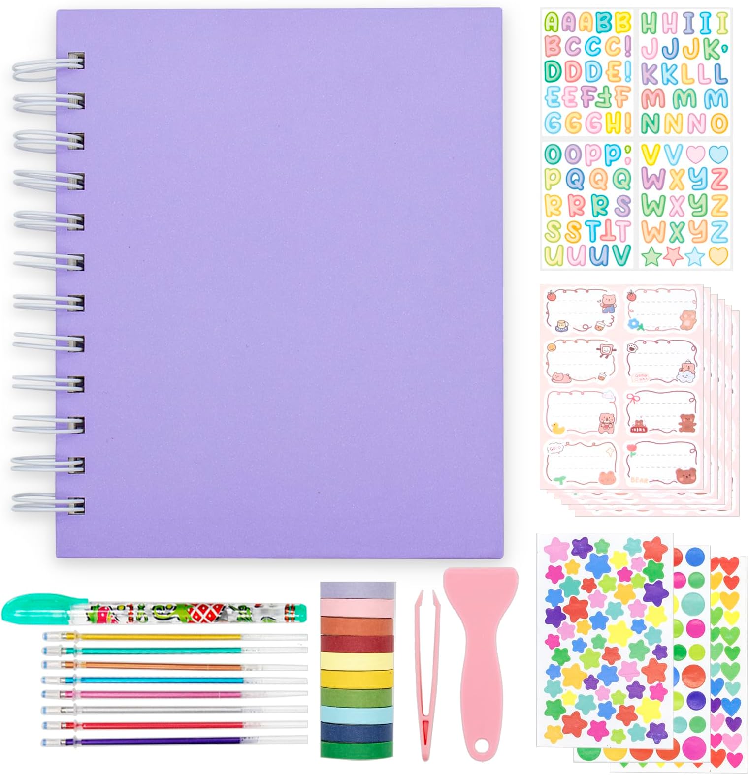 Kids Scrapbook Self Adhesive Photo Album 25 Pages Hard Cover DIY Photo Album for Instant Camera Print Paper with DIY Accessories (Purple)