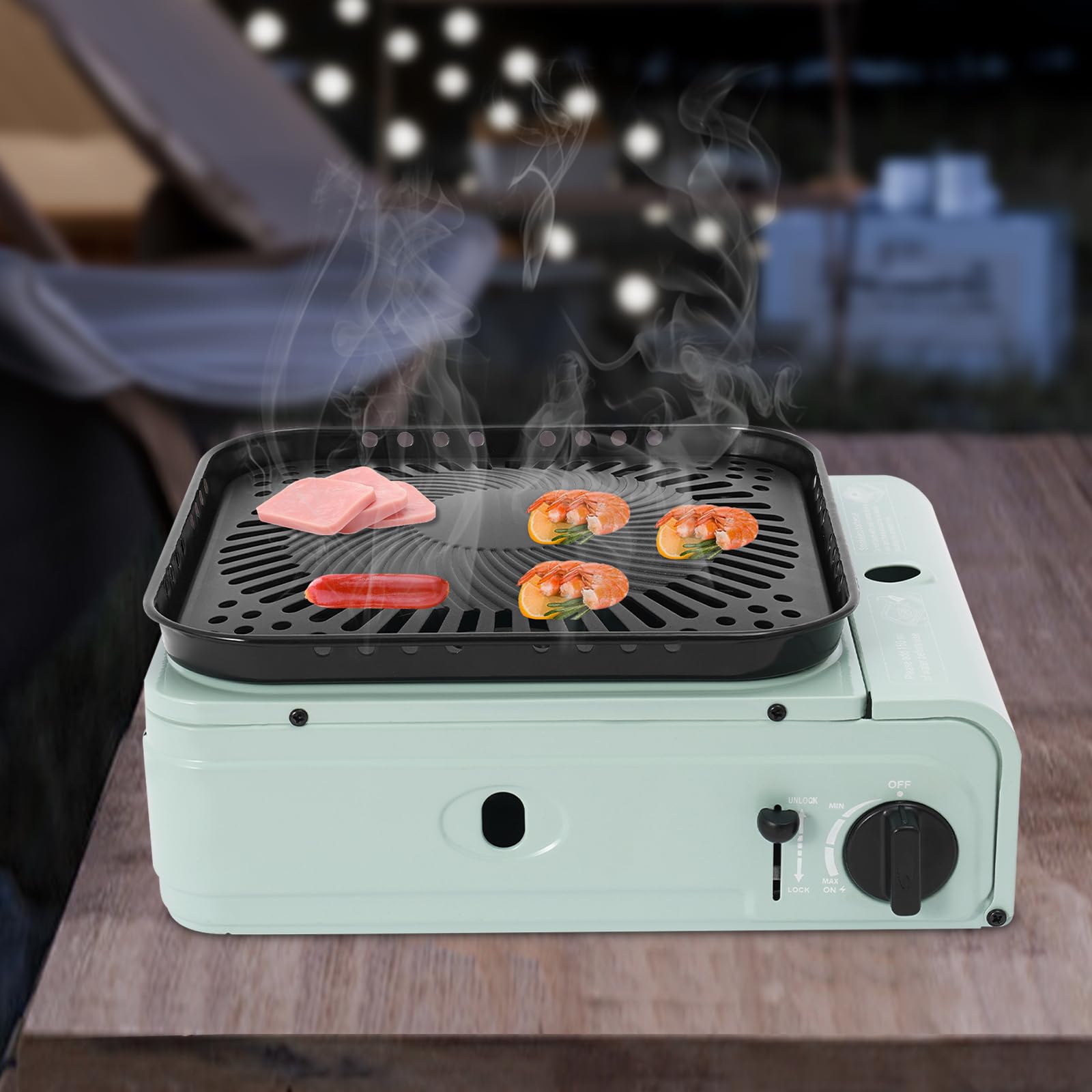 Barbecue de camping portable à gaz, butane ou propane 2 en 1 avec sac de transport, petit barbecue de table pour camping, randonnée, tourisme sac à dos (vert)