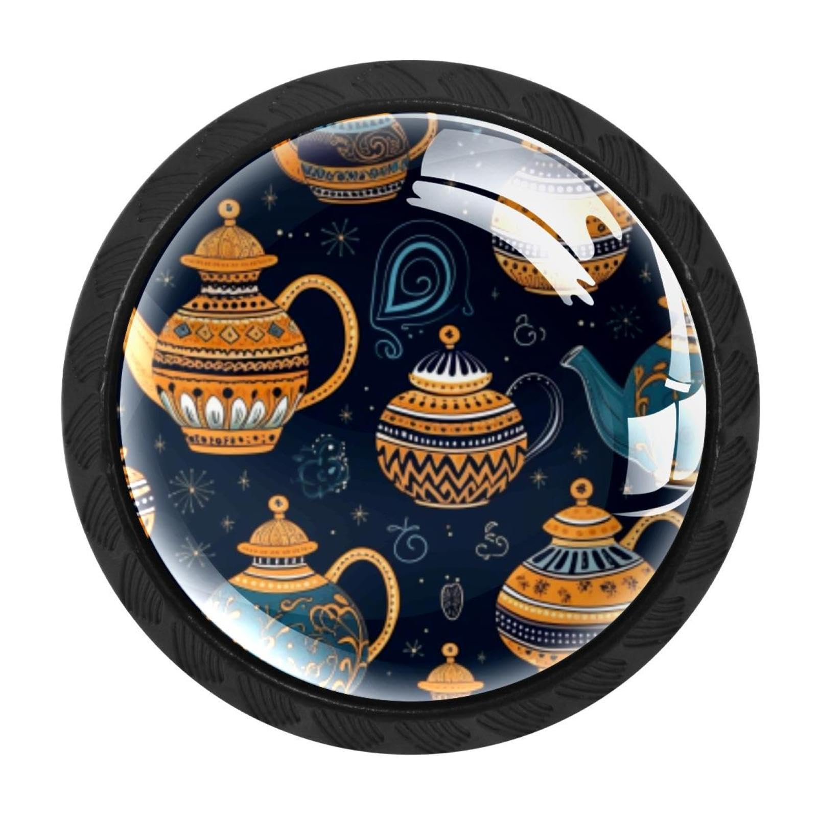 CHENZZZZ 4 Pack Drawer Knobs, Black Handle Dresser Drawer Pulls, Round Decoration Cabinet Hardware Pulls with Screws for Kitchen Cupboard Wardrobe, Arabian Tea Kettle