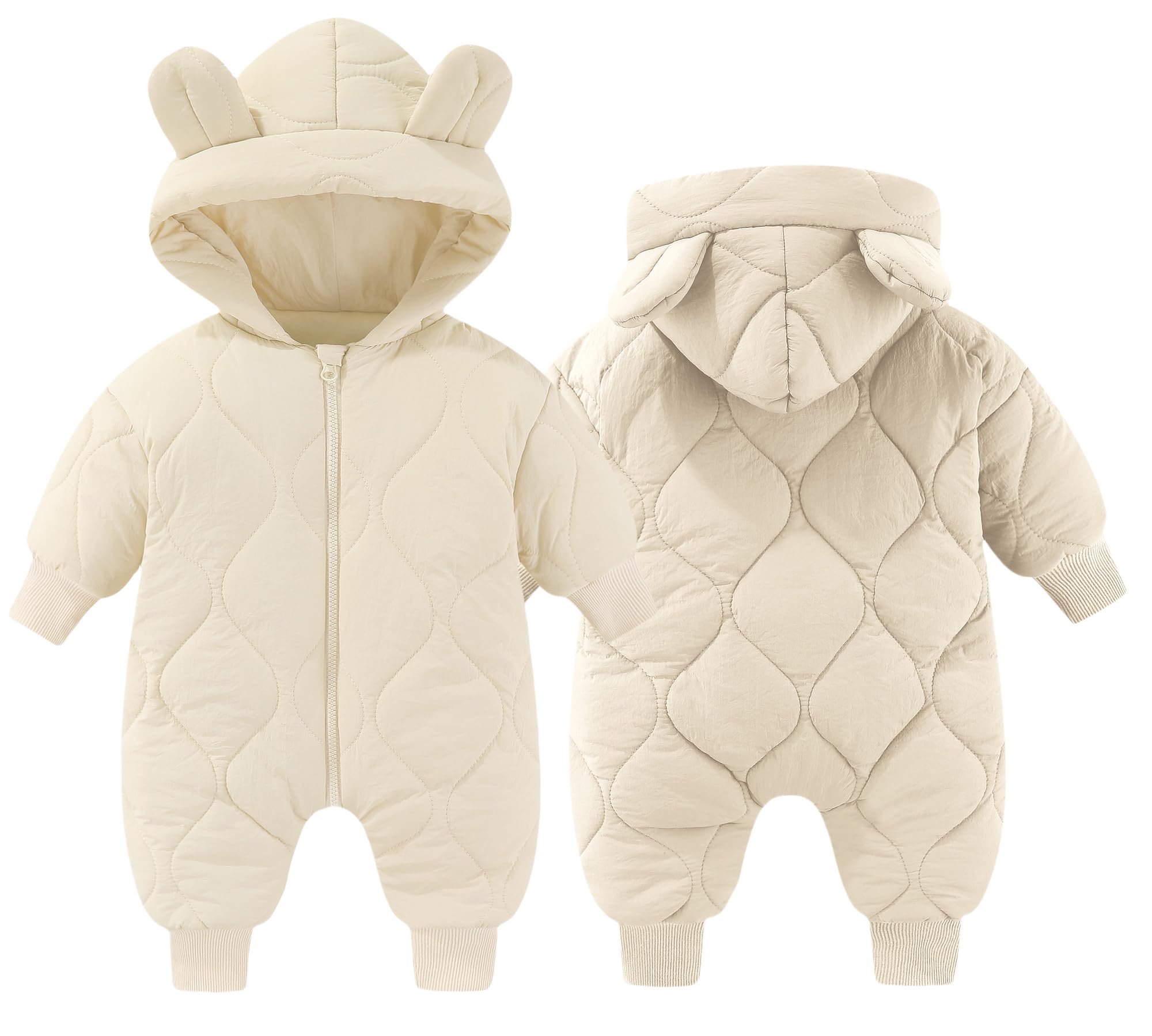 Happy Cherry - Mono Invierno Bebé Niño Niña Ropa de Una Pieza con Capucha Recién Nacido Traje de Nieve Niños Niñas Mameluco Acolchado Infantil Buzos Cálida Mangas Largas - 3-18 Meses