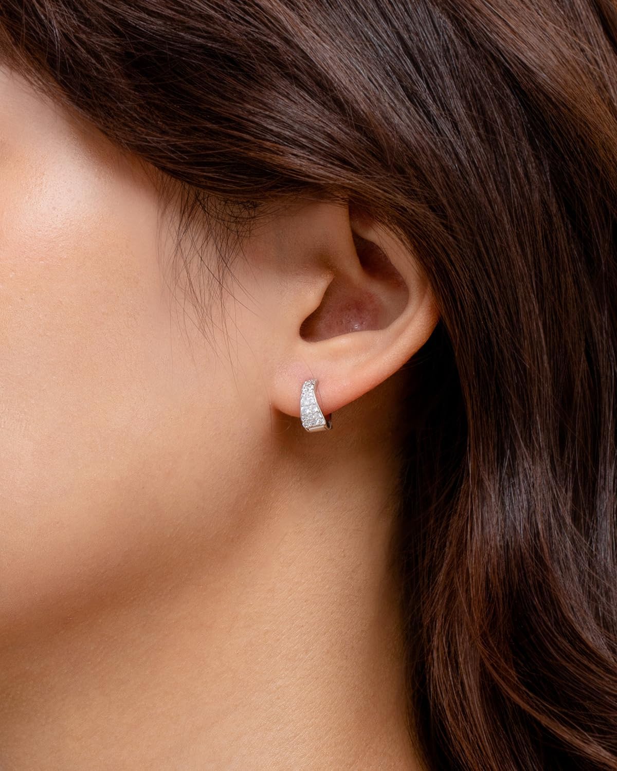 18K White Gold Plated Huggie Hoop Earrings 925 Sterling Silver with Sparkling 6A Cubic Zirconia Lightweight Hypoallergenic Hoops for Women - Image 7