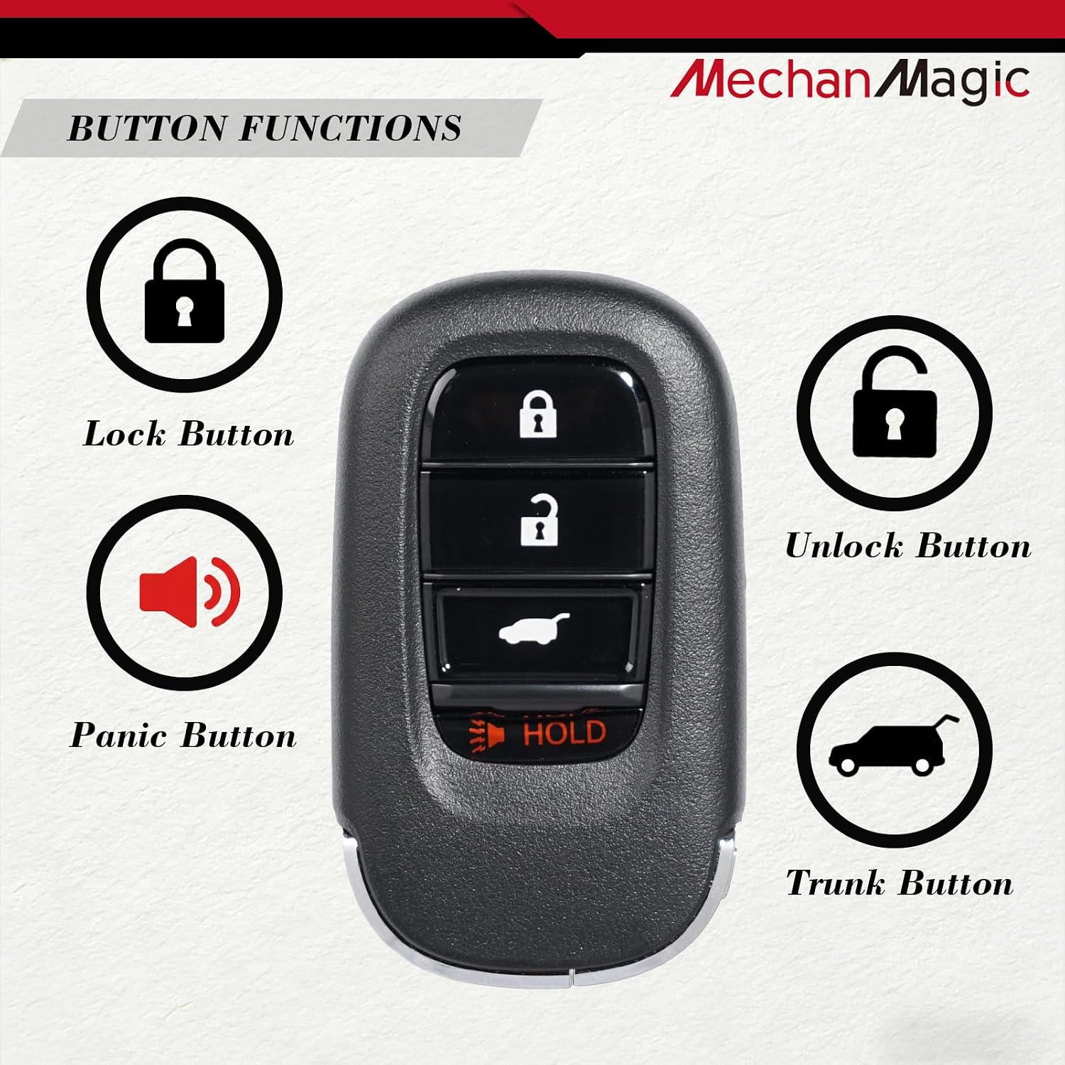 MechanMagic Smart Key Fob Remote Replacement Fits for Honda Civic CR-V HR-V Pilot Type R 2022 2023 2024 2025 KR5TP-4 Keyless Entry Remote Control Push Start 4 Button 72147-T43-A01