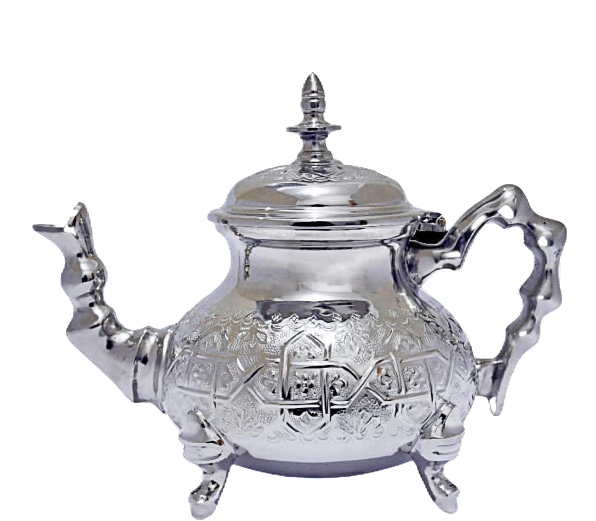 Vintage Styled Handmade Moroccan Silver Plated Teapot with Built In Tea Infuser Filter, Bring Home a Beautifully Functional Near East Tradition, 34 Ounces (1 Liter)