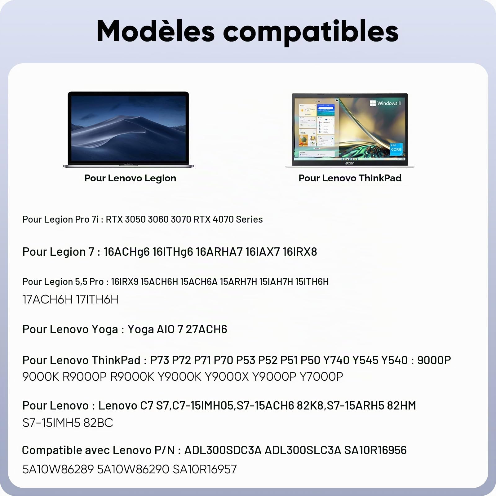 Chargeur 300W 20V 15A Legion Alimentation pour Lenovo Legion 7 7i 5Pro 5i Legion R7000P R9000P R9000K Y9000K Y9000X ordinateur portable gaming Adaptateur ADL300SDC3A ADL300SLC3A SA10R16956