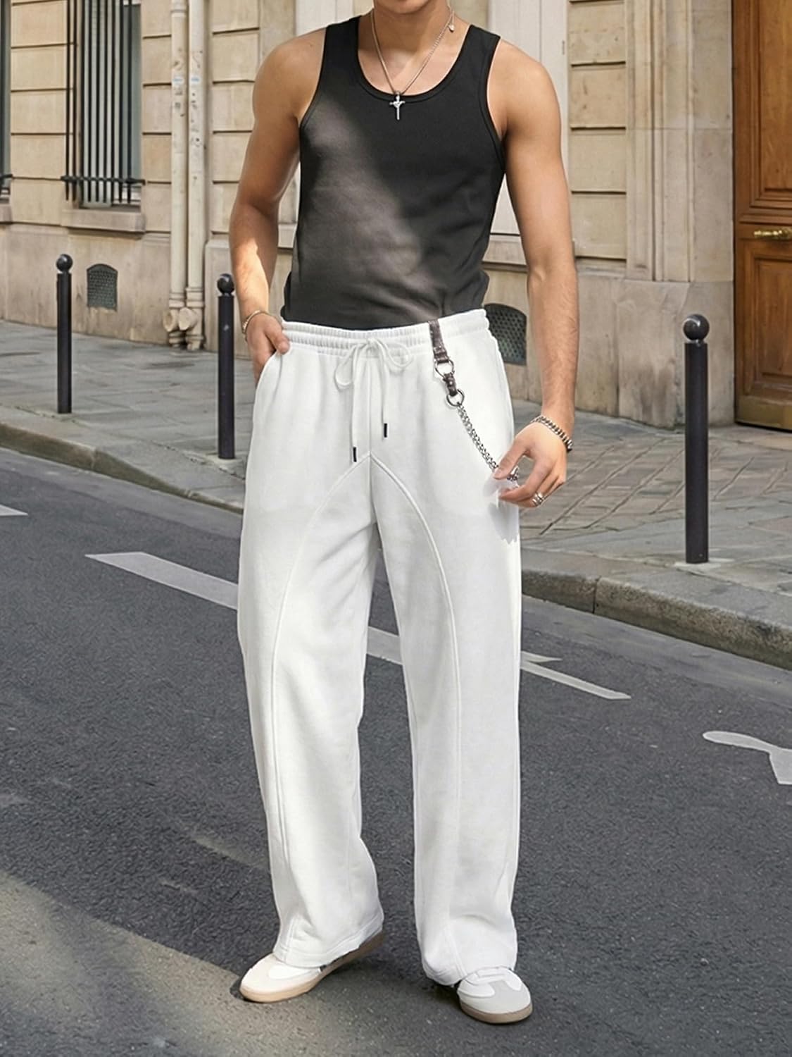 JMIERR Men's Casual Baggy Pants Wide Leg Travel Pants Streetwear Joggers with Pockets