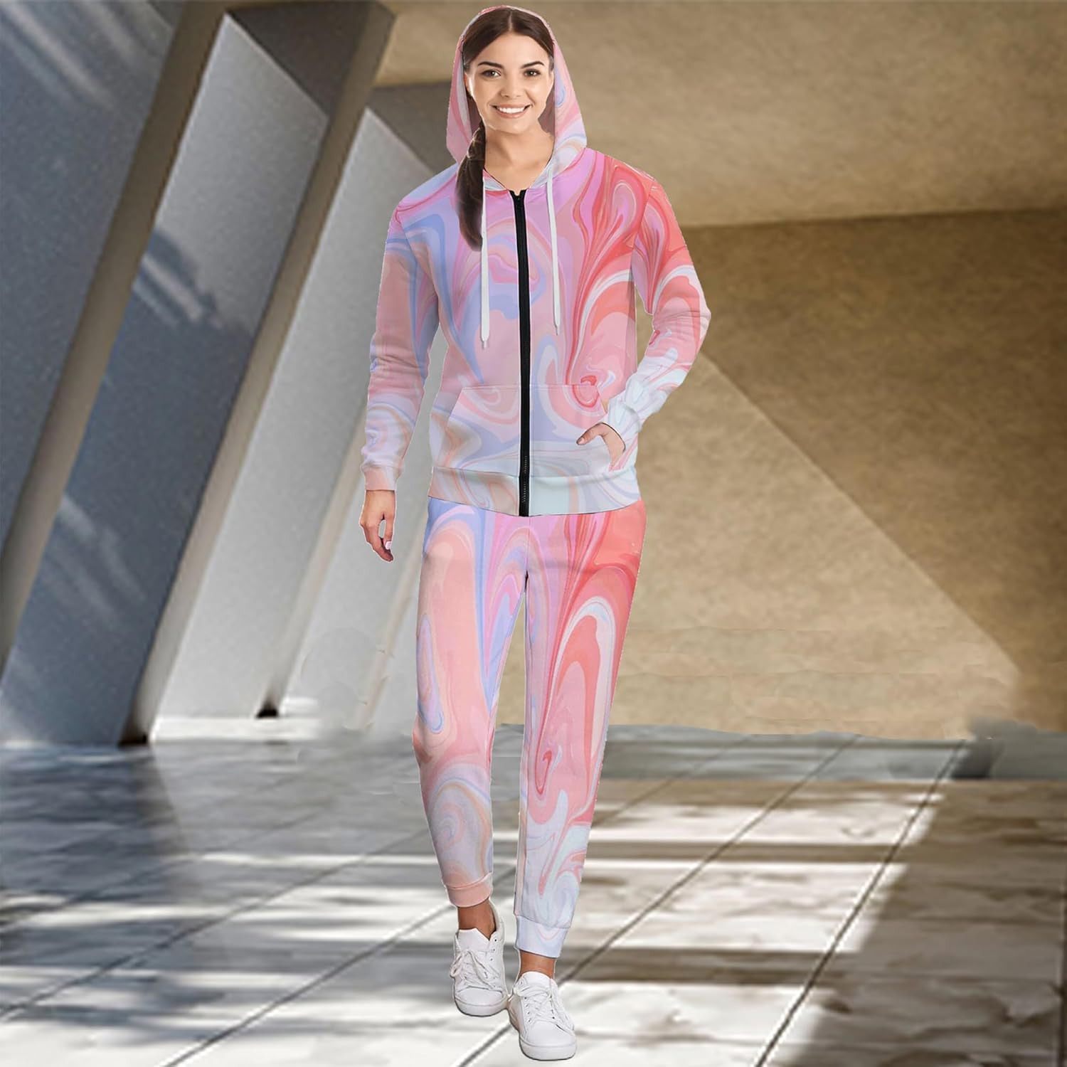 Couples Kawaii Tracksuit Set 2 Pcs,Mens Womens Hoodie Sweatsuit Outfits Zip Up Lounge Jogger Set with Pocket