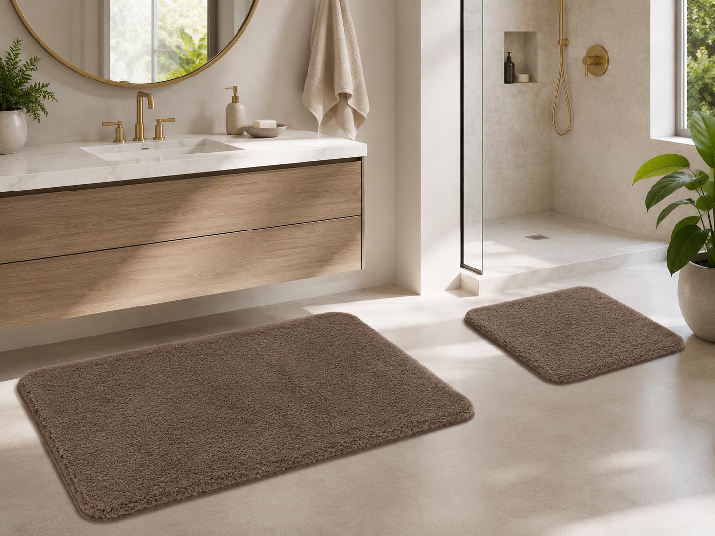 Brandsseller dywaniki łazienkowe, zestaw 2-częściowy, składa się z dywanika łazienkowego: ok. 50/80 cm i dywanika do WC ok. 45/50 cm, kolor taupe