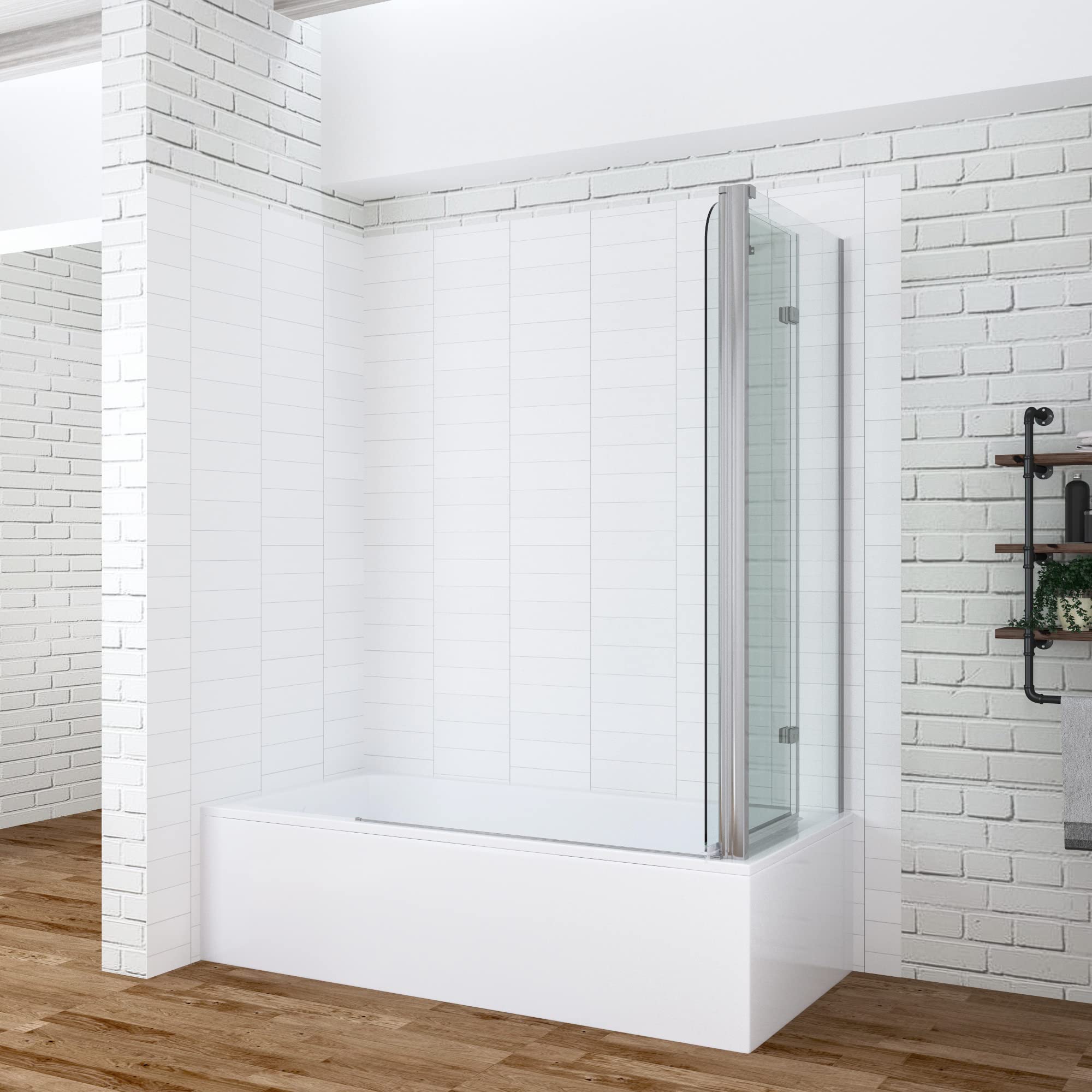 AQUABATOS Eck-Duschtrennwand Duschwand für Badewanne faltbar Badewannenaufsatz 120x140cm mit Seitenwand 70x140cm aus 5mm ESG Sicherheitsglas Nano-Beschichtung