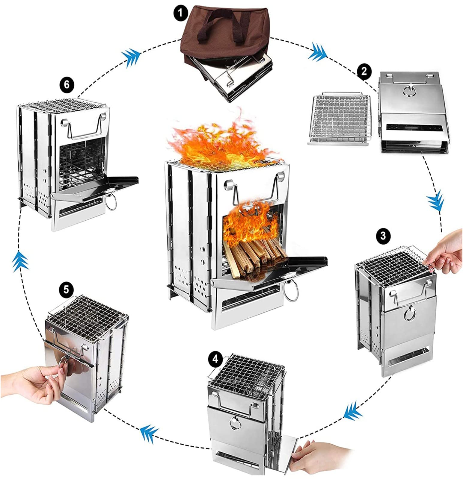 Réchaud de camping/réchaud de randonnée, réchaud de camping, réchaud à fusée, réchauds de camping à bois pliable réchaud de randonnée portable mini réchaud léger en acier inoxydable pour randonnée e