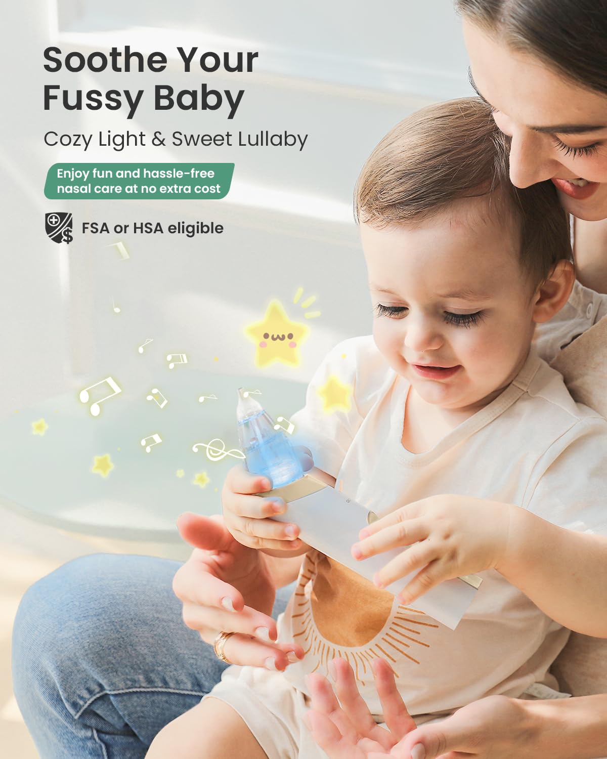 GROWNSY Aspirateur nasal pour bébé, ventouse électrique pour bébé, nettoyeur de nez automatique avec grande chambre d'aspiration et aspiration plus puissante, fonction apaisante musique et lumière