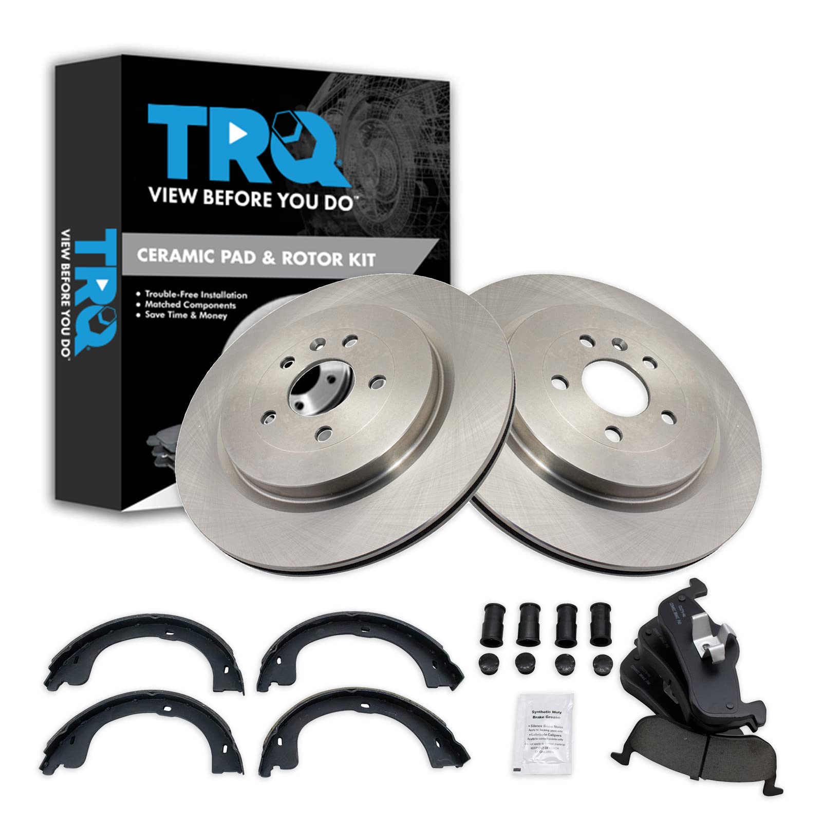 TRQ Rear Brake Pad and Rotor Set Ceramic Vented Rotors Compatible with 2013-2018 Lincoln MKT