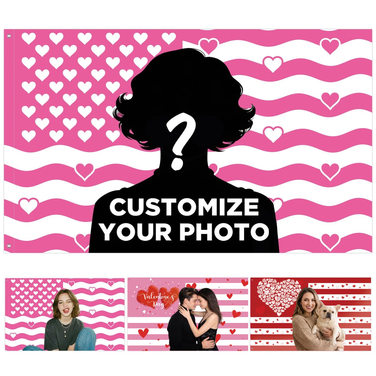 Custom Love Flag for Couple Personalised Pink Flags with Picture Logo Text Customisable Funny Flag Banner for Bedroom Livingroom Dorm Anniversary Day Valentines Day Boyfriend Girlsfriend Gift