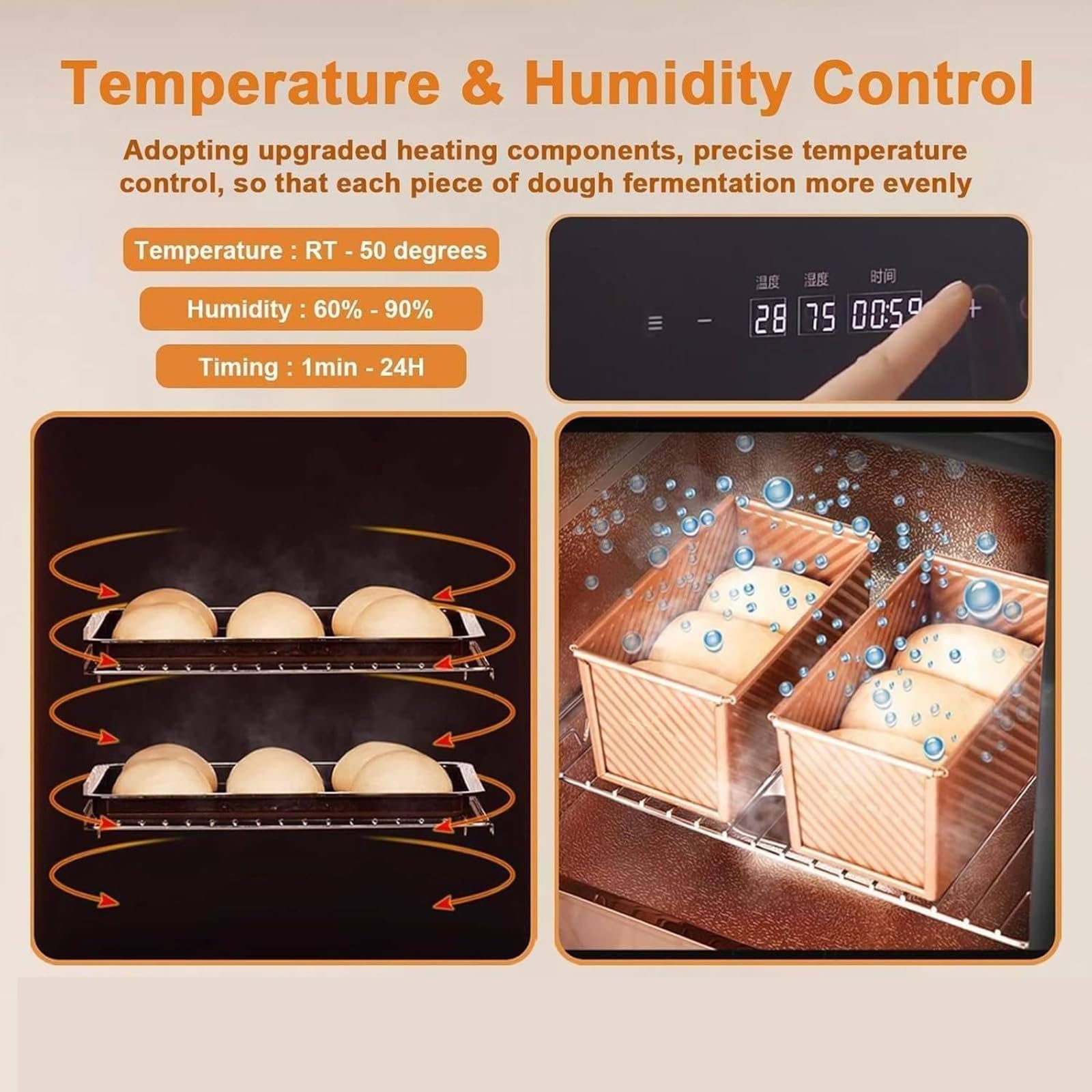 Armoire à pain - Capacité de 40 L - Température réglable de 20 à 50 °C - Humidité : 60 à 90 % - 260 W - 435 × 340 × 525 mm