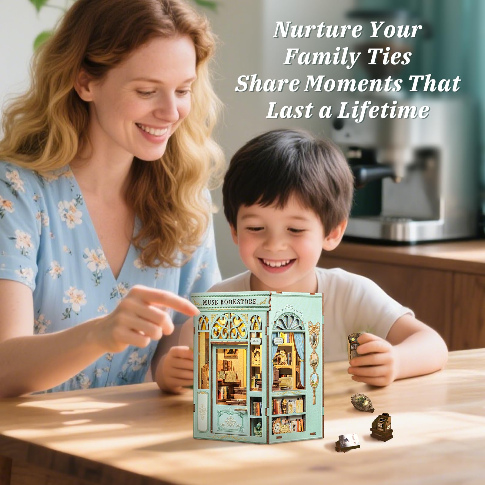 CUTEBEE Book Nook Kit, DIY Miniature Dollhouse Kits for Adults 3D Wooden Model House kits with LED Bookshelf Decor - Image 4