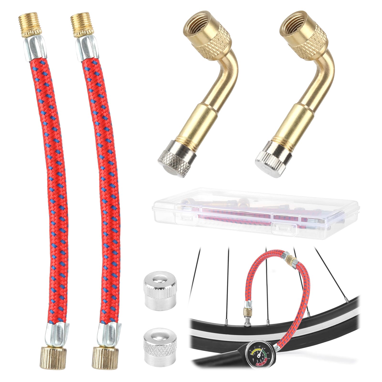Adapter do zaworów opon, 2 sztuki 120mm elastyczne gumowe przedłużki do zaworów opon, 2 sztuki pod kątem 90° adapter do zaworów opon, adapter do zaworów samochodowych do samochodu, motocykla, roweru