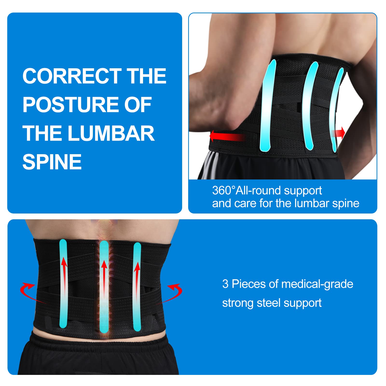 FHOLYO Back Brace for Lower Back Pain Relief, Breathable Lumbar Support