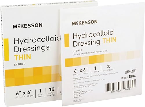 McKesson Aderezo hidrocoloide, estéril, delgado, 6 x 6 pulgadas, 10 unidades, 20 paquetes, 200 en total