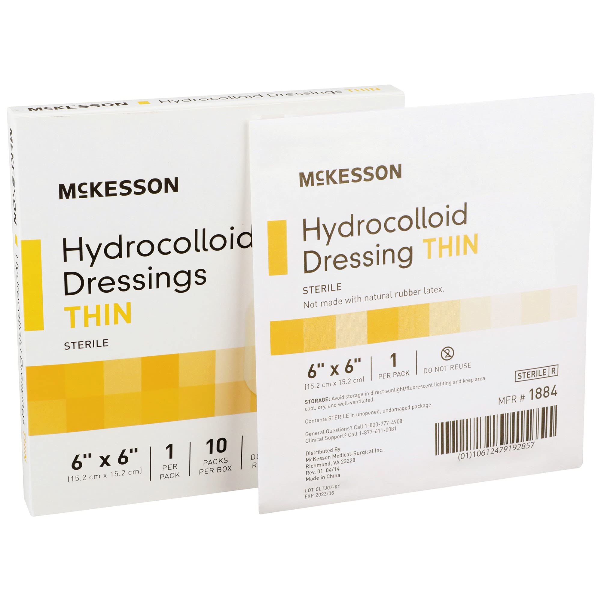 McKesson Hydrocolloid Dressing, Sterile, Thin, 6 in x 6 in, 10 Count, 1 Pack