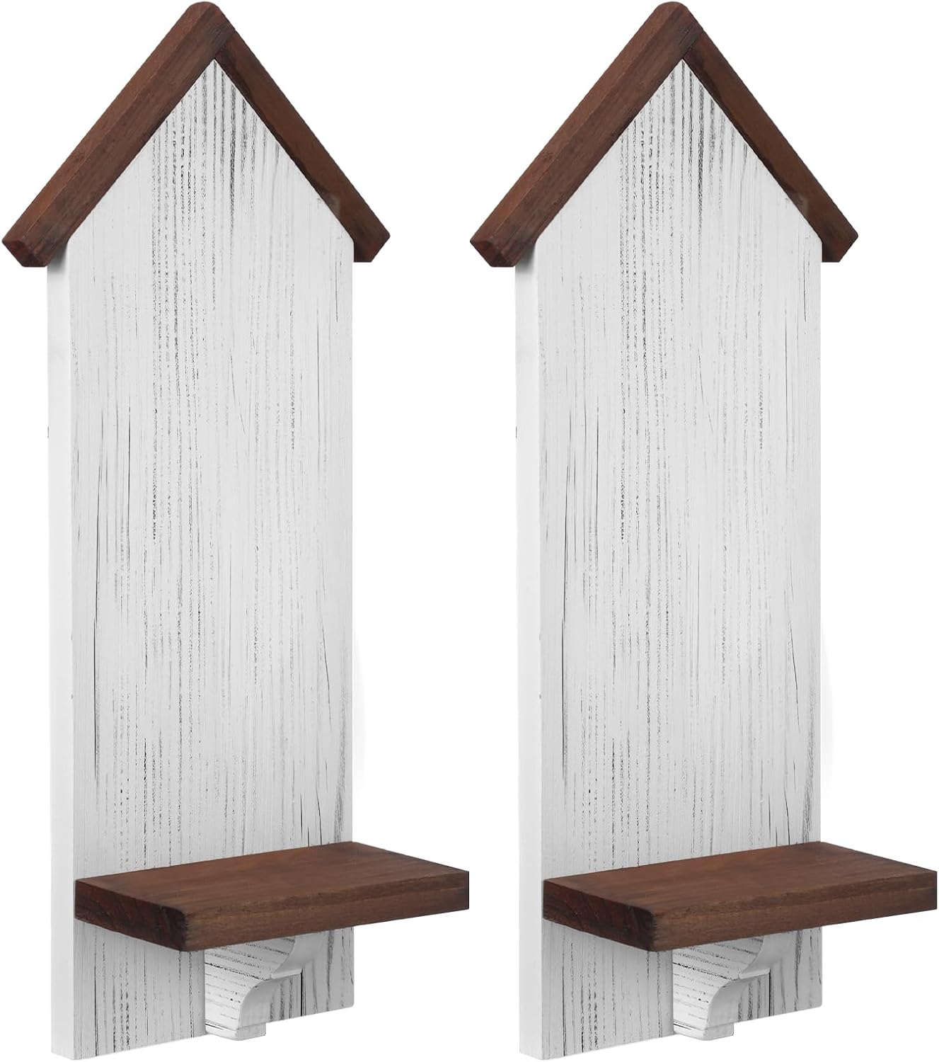 Xuhal 2 Pcs Farmhouse Candle Sconces Wall Decor Rustic Wooden Candle Holders Distressed White Candles Sconces Farmhouse Hanging Wall Decoration for Fireplace Mantel Aisle Display Shelves
