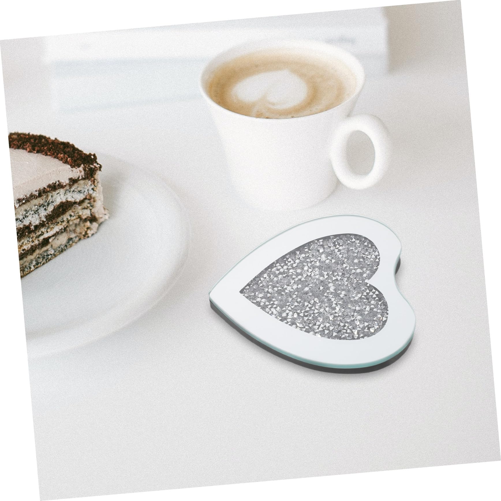Posavasos de Vidrio en Forma de Corazón Plata 6 Piezas | Resistente al Calor, Grueso y Antiarañazos, para Casa y Bar, Acabado Elegante