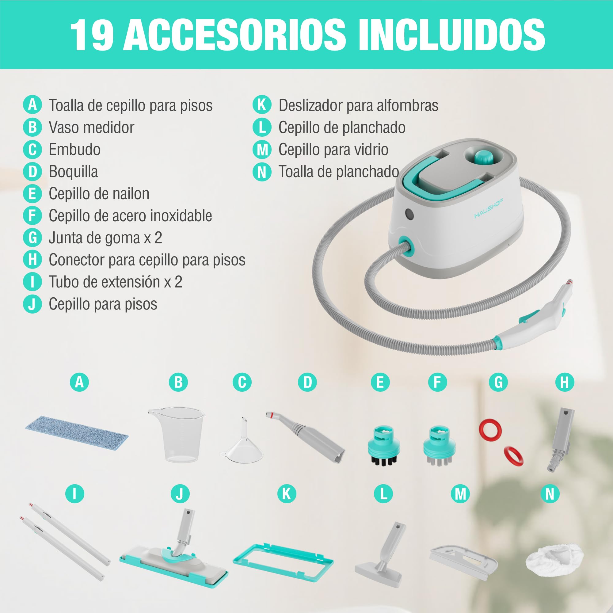 HAUSHOF Limpiador a Vapor Potente 2000W con Depósito de 1.5 L, Vapor a 4 Bares, Calentamiento Rápido, para Cocina, Baño, Suelos y Tejidos, con 14 Accesorios Versátiles