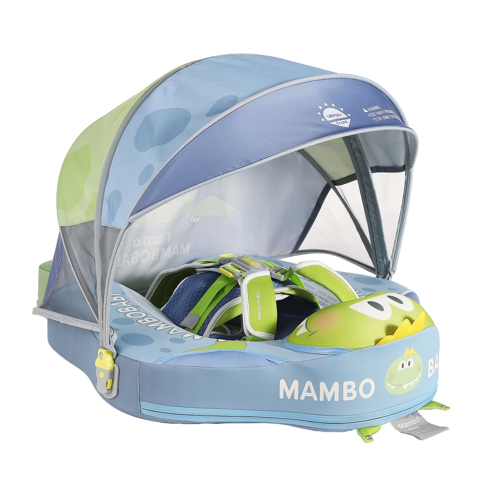 Mambobaby No-Flip Baby Pool Float with Canopy & Tail Non-Inflatable Swim Float for Infants Pearl-Foam