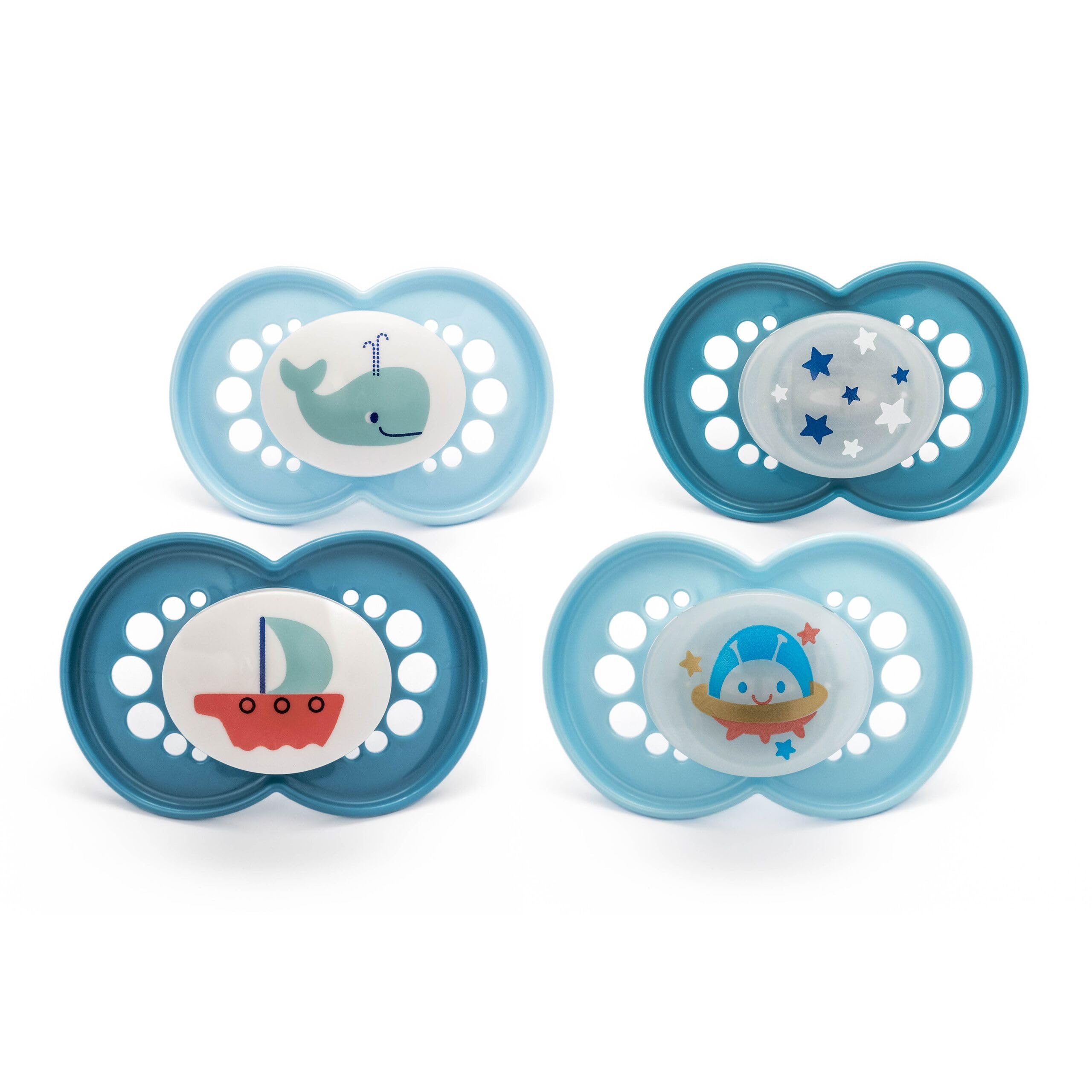 MAM Original Day & Night Dummies, 6-18M, 4 Pack, Orthodontic, Blue