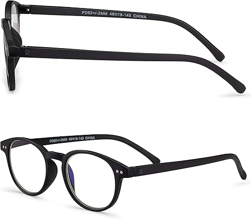 Miniatura 2 de Readerest Lentes de lectura redondos con bloqueo de luz azul (negro, aumento cero), a la moda, para hombres y mujeres, antirreflejos, antifatiga