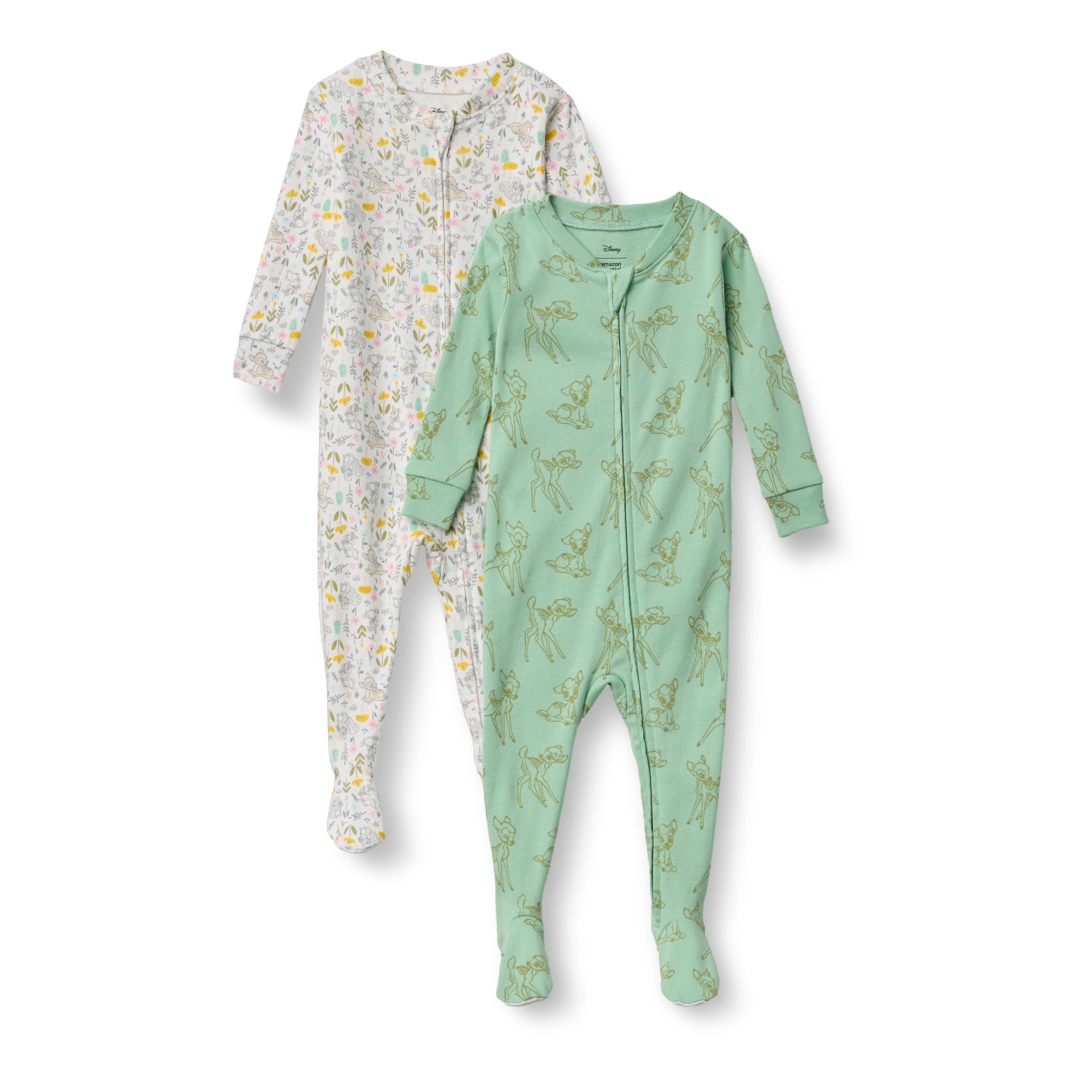 Amazon Essentials Unisex Toddlers' Snug-Fit Cotton Footed Pajamas, Bambi Nature Print, 3T