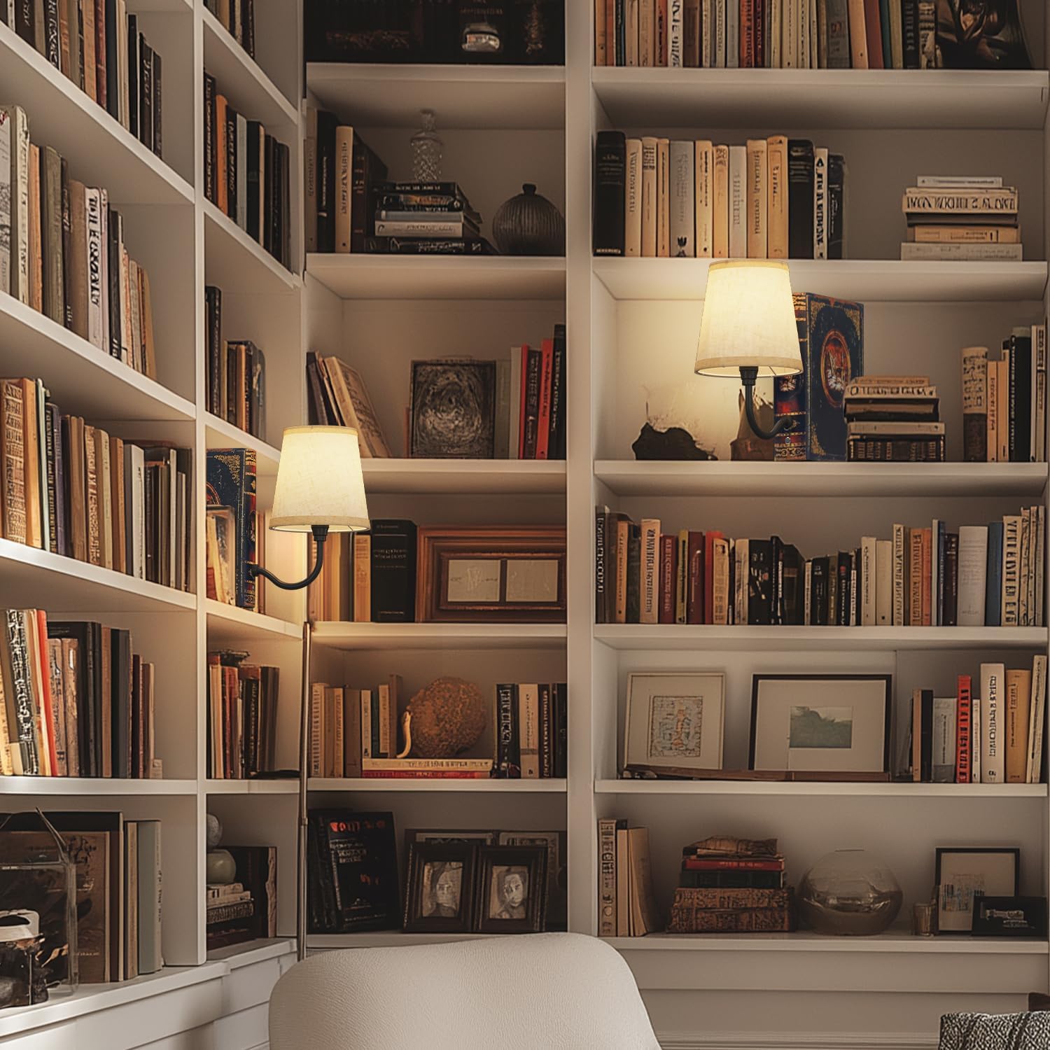 Vintage Bookshelf Lamp Rechargeable, Cordless Book Lamp with Linen Shade, Dimmable Touch Control Table Lamp, Modern Decorative Bookend, Bookshelf Lights for Office Home, Library, Study