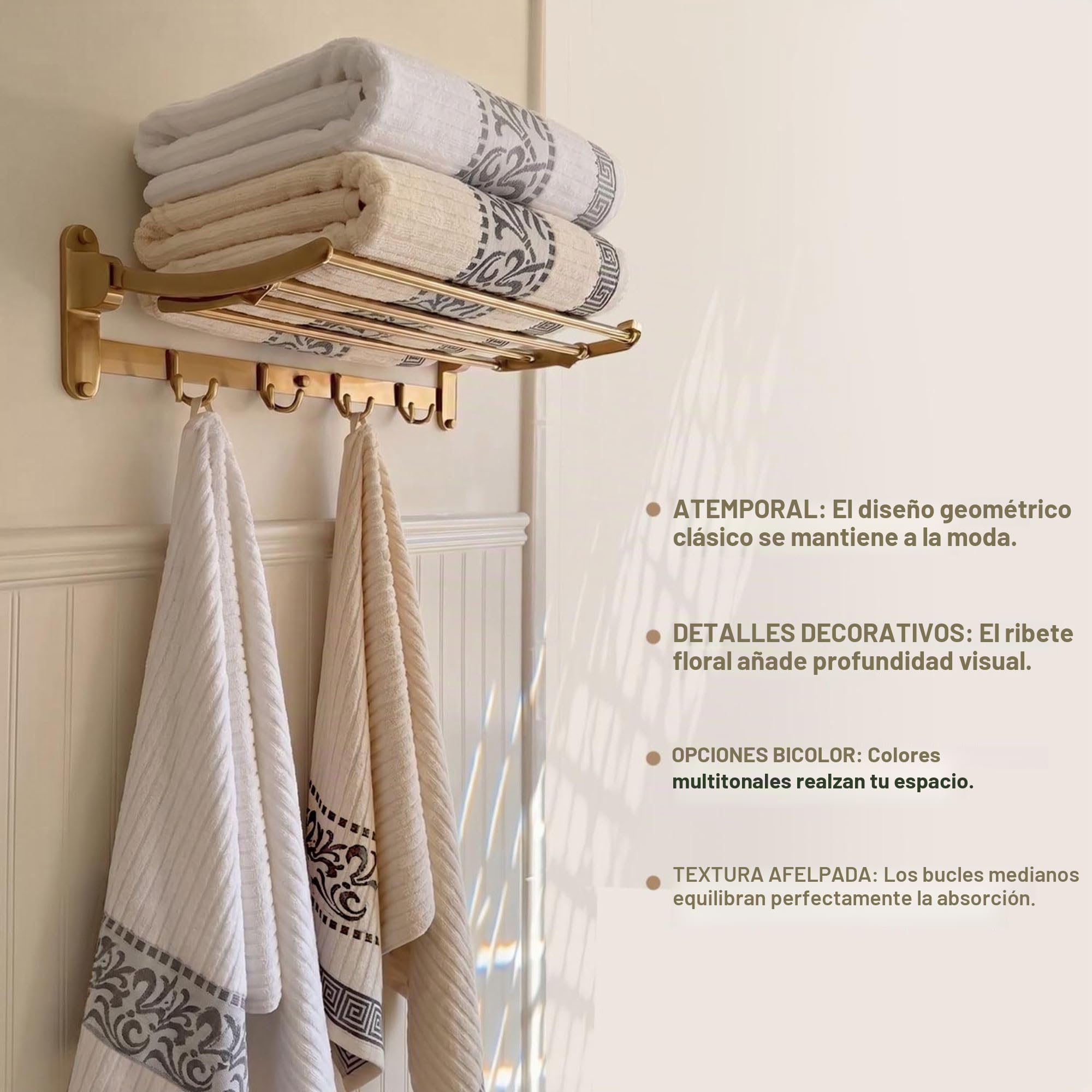 Superior Greek Pattern Decorative 6-Piece Towel Set, Absorbent Premium Cotton, Decor for Bathroom, Spa, Includes 2 Hand, 2 Face, and 2 Bath Towels, Home Essentials, Athens Collection, Chocolate