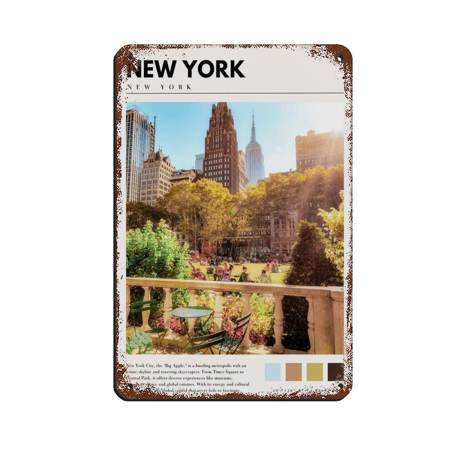 New York City Manhattan City Art Retro Poster Metal Tin Sign Chic Art Retro Iron Painting Bar People Cave Cafe Family Garage Poster Wall Decoration 8x12inch(20x30cm)