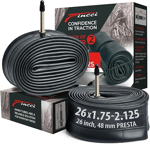 Fincci Empareja tubo de bicicleta de 26 pulgadas con válvula Presta – Tubos duraderos para neumáticos de bicicleta de 26 x 1.75/1.95/2.0/2.1/2.125 –
