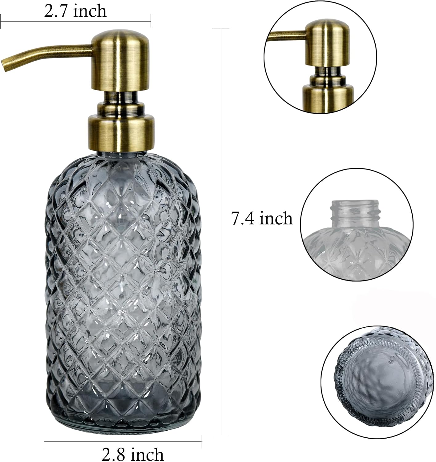 16 oz Glass Soap Dispenser with Vintage Gold Pump