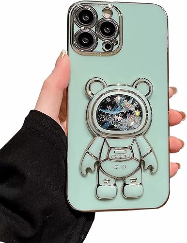 TTVV Miagon Bear - Funda con soporte de astronauta para Samsung Galaxy S21 Plus diseño de arena movediza con purpurina de poliuretano termoplástico
