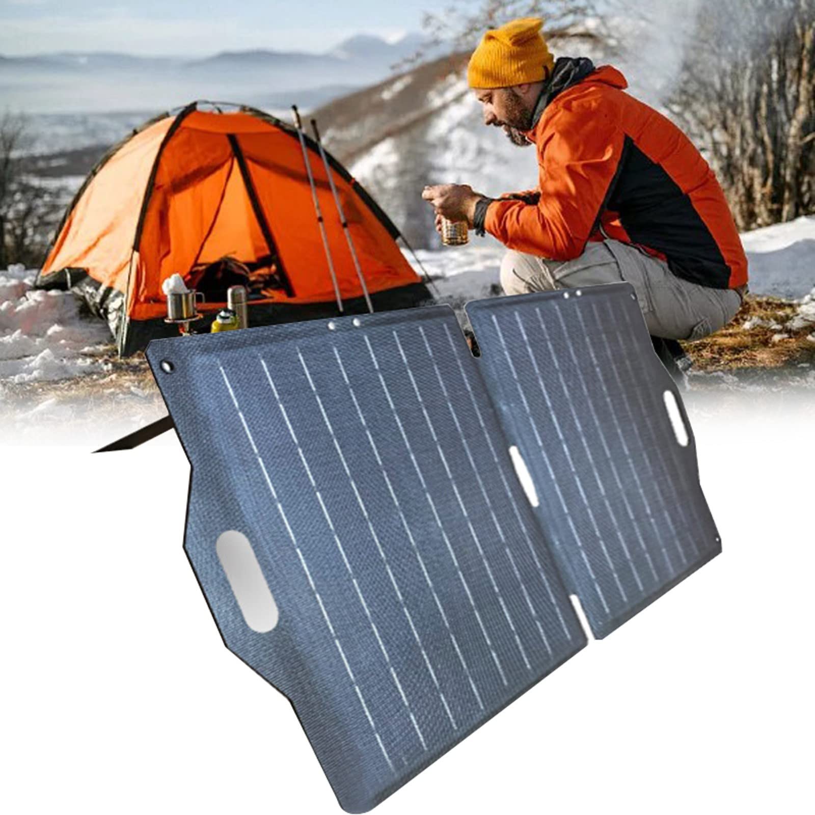 Chargeur solaire monocristallin pliable 50 W avec ports USB et CC pour smartphones, idéal pour les besoins d'alimentation en extérieur et domestique